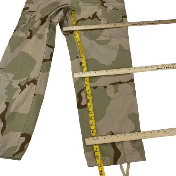 US Army Cargo Pants Men XL Green Camouflage Flat Front Drawstring Leg Button Fly - Picture 3 of 16